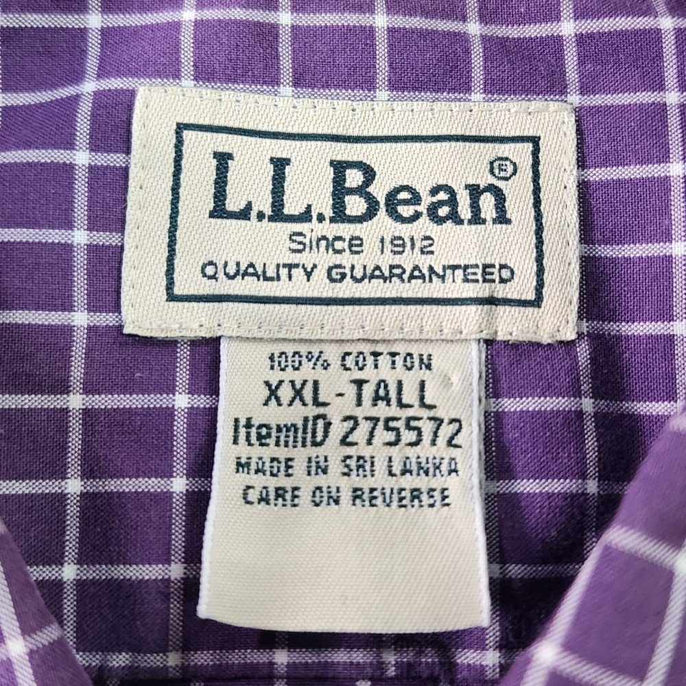 LL Bean Shirt Mens XXL Tall Purple White Check Button Down Wrinkle Resistant - Picture 5 of 11